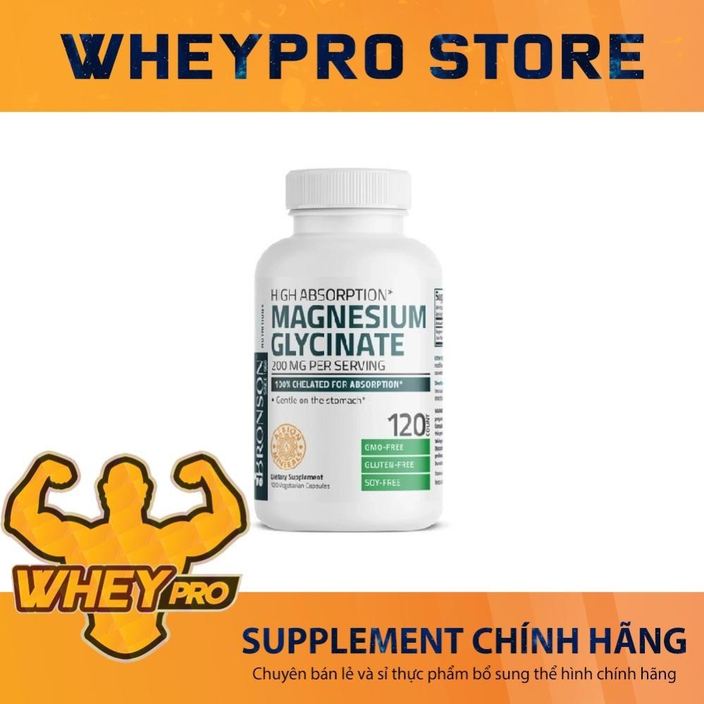 Bronson Magnesium Glycinate 200mg (120 Viên)- Tăng cường sức khỏe cơ bắp và phục hồi sau tập luyện
