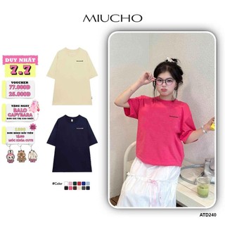Áo thun nữ form rộng ATD240 Miucho cotton cổ tròn in basic