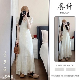 Váy Liền Cổ Chữ V Cộc Tay Váy Dài Chữ A Tôn Dáng 