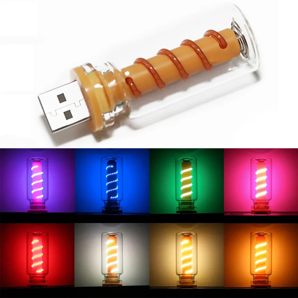 Xe USB LED xoắn ốc Dây tóc cảm ứng Bóng đèn làm mờ 5V Retro Bóng đèn LED 1W Đèn ngủ Cắm trại Đèn LED