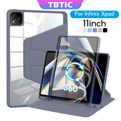 Tbtic Cho Infinix XPAD Ốp Lưng Xoay 360 Cho Trẻ Em Có Bút Đựng Bút Chì Khe Cắm Acrylic Cứng Chống Sốc Vỏ Tự Động Đánh Thức