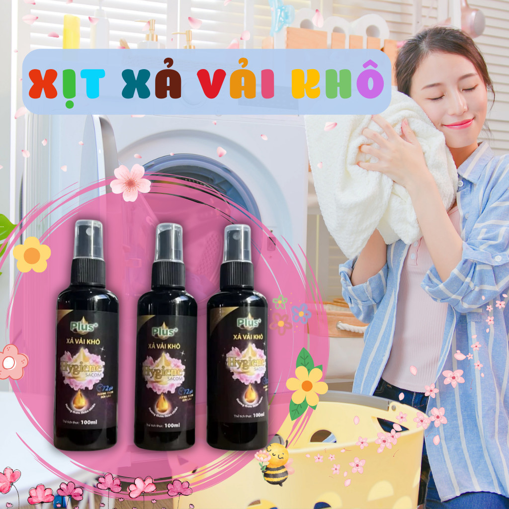 Chai Nước Xả Vải Khô Hygiene Sacom Plus+ Giữ Hương Thơm Lâu Trên Quần Áo, Vải Chai 100mL, Xịt Xả Vải