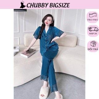 (Chubby Bigsize) Bộ Lụa Dài Viền Ren Bigsize 50-90kg