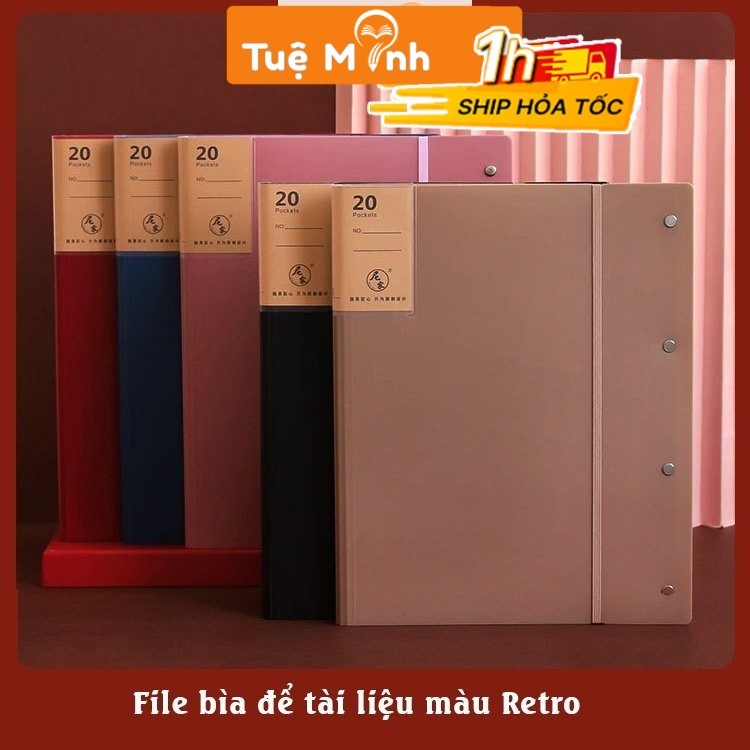 Bìa đựng hồ sơ gập màu Retro K56 khổ A3 file lá 20 ngăn bảo quản hồ sơ tài liệu tiện lợi