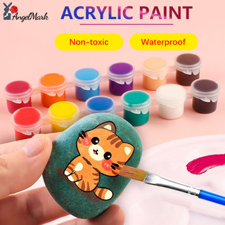 Bộ Sơn Acrylic 6 / 12 Màu Có Thể Giặt Được Đầy Bộ Có Nắp Thân Thiện Với Môi Trường Cho Trẻ Em Nghệ Thuật Thủ Công AngelMark