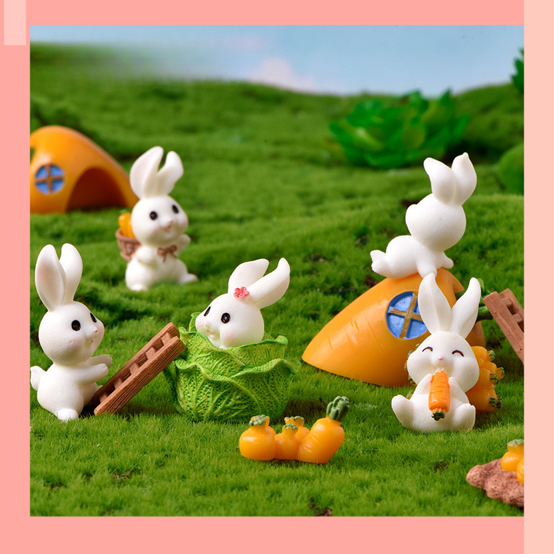 [JIN] Đồ trang trí phong cảnh vi mô của Thỏ Paradise, Động vật hoạt hình dễ thương Cà rốt Nhà thỏ Là