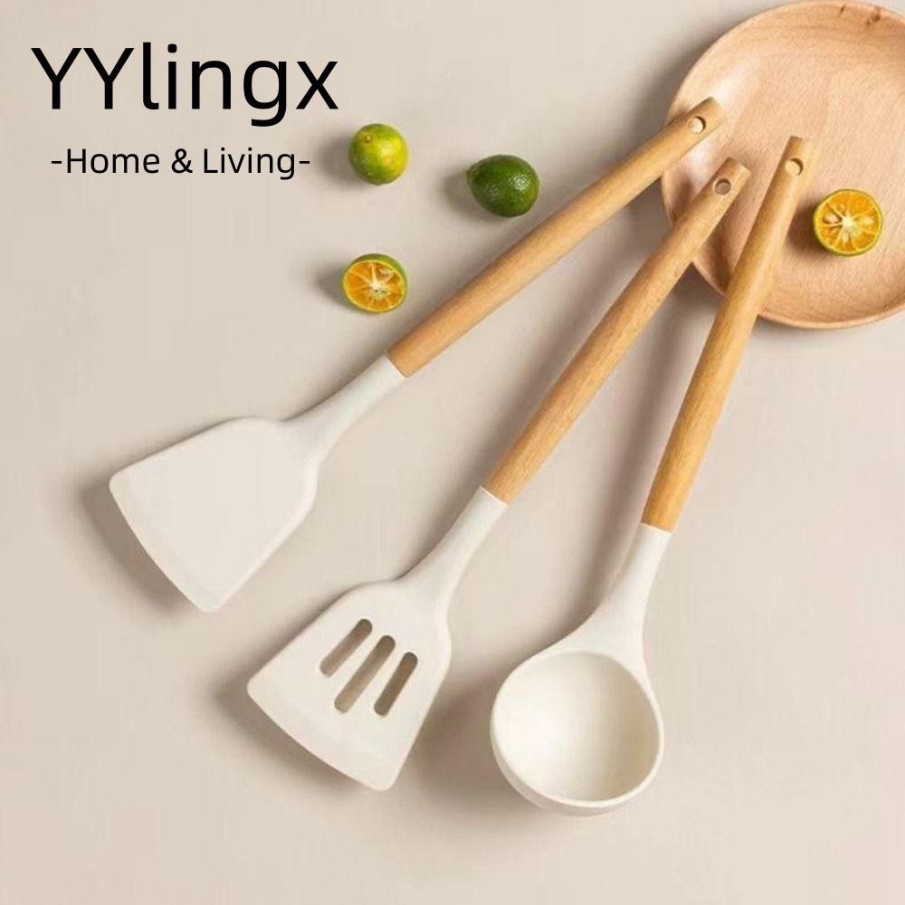 YYlingx 3 Cái / bộ Xẻng Thìa Silicon, Dụng Cụ Nấu Ăn Chống Dính Thìa Turner, Chảo Chiên Bánh Rây Lọc Dụng Cụ Nhà Bếp Chịu Nhiệt