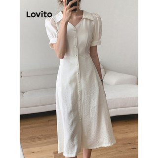 Đầm Lovito màu trơn cài nút phía trước phong cách thanh lịch cho nữ L83ED206