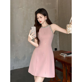 Mùa Hè 2024 Phong Cách Mới Nữ Người Nổi Tiếng Thiết Kế Cảm Giác Tua Rua Khâu Kim Cương Mỏng Hơn Nhìn Chữ A Đầm Không Tay