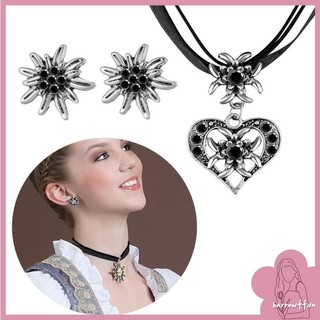 Brroa Thời Trang Trái Tim Mặt Dây Chuyền Vòng Cổ Edelweiss Bông Tai Bộ Dành Cho Nữ Dây Ruy Băng Choker Tiệc Oktoberfest