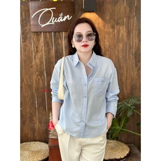 Áo sơ mi nữ dài tay túi ngực, phom rộng dài kiểu dáng basic dễ mặc đi làm đi chơi đều đẹp đủ màu V6605