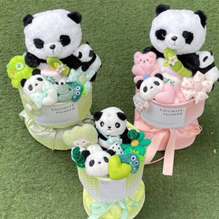 Bó hoa gấu trúc, Thú nhồi bông gấu trúc đáng yêu Kèm túi thiệp đèn cao cấp, Hoa gấu bông