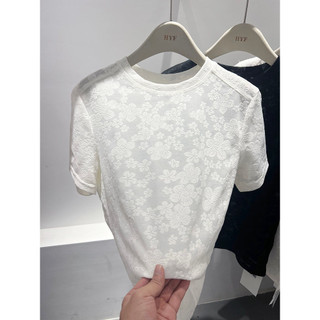 Milyfashion Ren jacquard ngắn tay áo thun 2024 mùa hè mới phong cách phương Tây mỏng áo sơ mi đầu