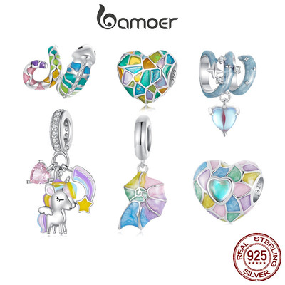 Bamoer 925 Sterling Sliver Charm Dễ Thương Cầu Vồng Trái Tim Conch Mặt Dây Chuyền Phụ Kiện Cho Vòng Tay BSC966
