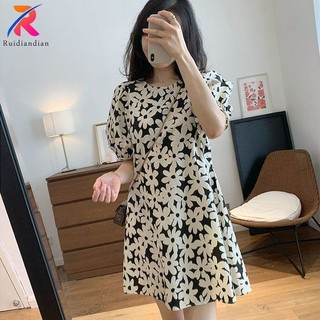 Ruidiandian Nữ Mùa Hè Mới Retro In Hình Đầm Pháp Ngọt Ngào Bong Bóng Tay Áo Rời Và Mỏng Chữ A Váy Instagram Thời Trang