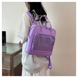 Túi đeo vai nylon trong suốt màu trơn đáng yêu Châu Âu và Hoa Kỳ ba lô giải trí gió đại học cổ điển