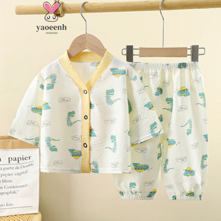 80-150cm Mùa Hè Ba Tay Áo Bộ Đồ Ngủ Bộ Bé Trai Bé Gái Cổ Chữ V Mỏng Cardigan Điều Hòa Không Khí Homewear