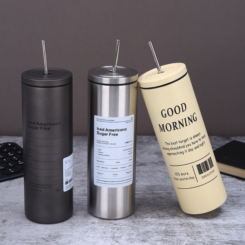 [KÈM ỐNG HÚT] Bình nước giữ nhiệt, ly giữ nhiệt Iced Americano inox 304 đúc liền khối cao cấp có nắp đậy | BigBuy360 - bigbuy360.vn