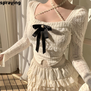 Sprayretro vuông dài tay ôm ren, thời trang và thanh lịch, thích hợp cho nữ