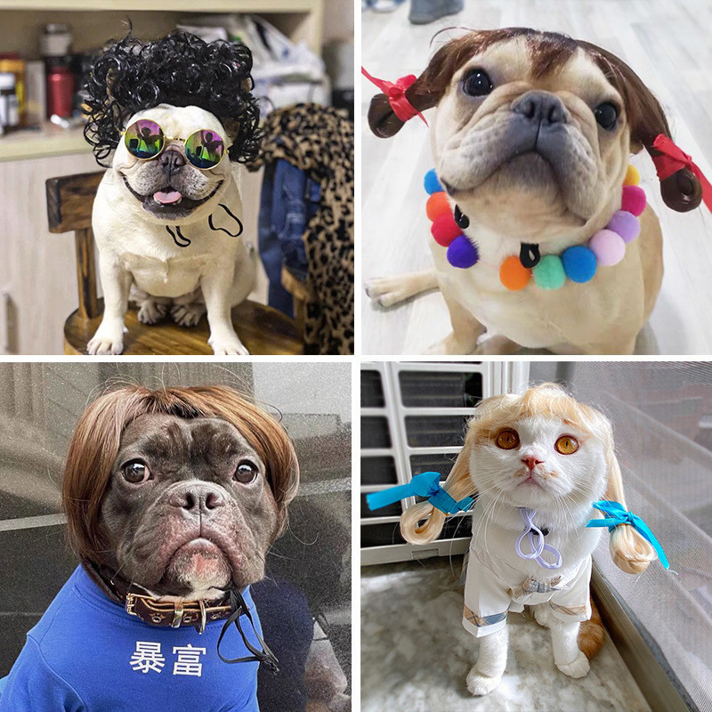 Thú Cưng Tóc Giả Nổ Đầu Chó Mèo Halloween Giáng Sinh Tóc Giả Phụ Kiện Tóc Thú Cưng