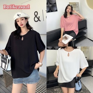 Áo sơ mi nữ tay ngắn giản dị cotton lụa dáng rộng trơn Áo thun mùa xuân hè mới in mỏng hàng đầu