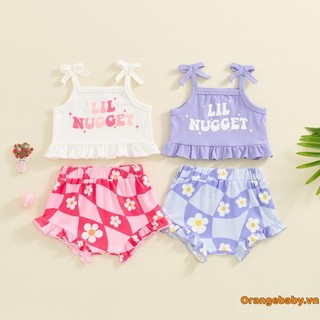 Bộ Quần Short Bé Gái Dây Spaghetti In Hình Cầu Vồng Quần Short Eo Co Giãn