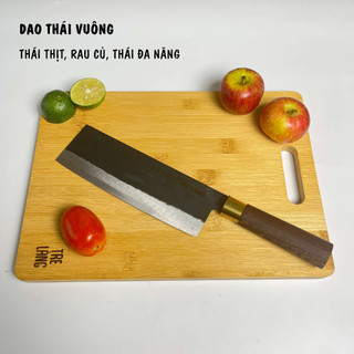 Bộ dao nhà bếp Thép Nhíp Đỏ Ôtô TRE LÀNG - Chuôi Gỗ Mun Cẩm Đinh Đồng, Lưỡi Dao Dập Vân Chống Dính