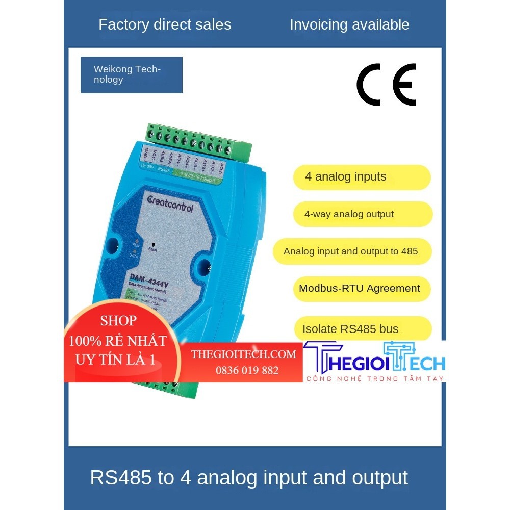 Mô-đun 4344 RS485 Vòng/phút Đầu Vào Tương Tự Đầu Ra 0-5V/0-10V Điện Áp Modbus Từ Trạm Ai Và Ao - 4in 4 out DAM-4344V - Đầu Vào 0-10V