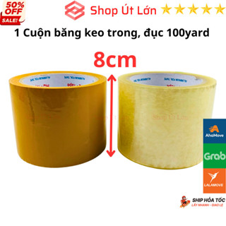  1 Cuộn băng keo Trong Đục OPP rộng 8cm 100yard dài 68 mét băng keo đục hải sản dán thùng xốp đông lạnh - Shop Út Lớn 