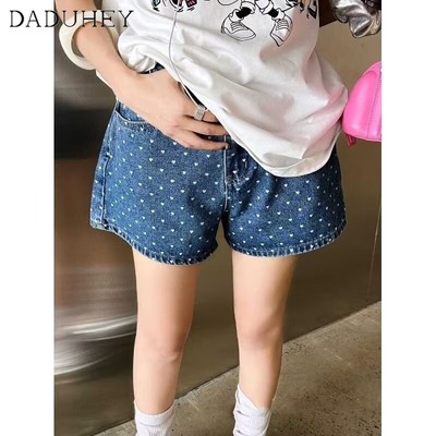 DaDuHey New American Ins High Street Retro Denim Shorts Niche High Waist Wide Leg Pants Large Size Hot Pants