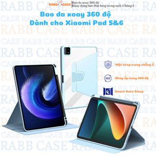 Bao da cho Xiaomi Pad Mipad 5/6/Pro/SE xoay 360 độ, mặt lưng trong suốt, có khay đựng bút, bật tắt màn hình thông minh