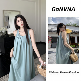 Váy 2 dây trễ vai bigsize nữ Đầm hai đi biển Váy thẳng nữ mùa hè Vân Nam du lịch Váy dài đi biển