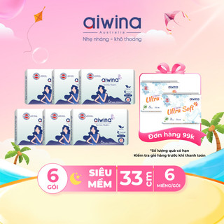 Combo 6 Băng vệ sinh Aiwina siêu mềm ban đêm 33cm gói 6 miếng