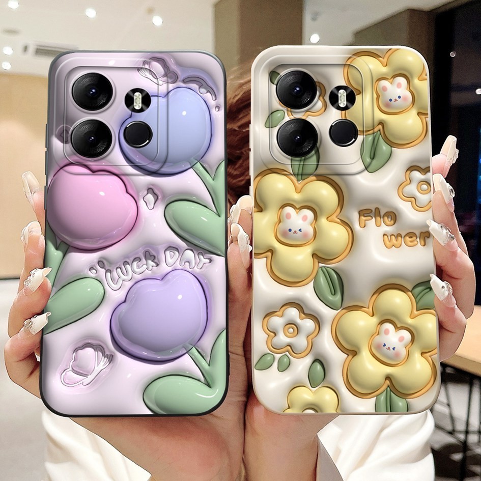 Dành Cho Tecno Spark Go 2023 BF7n Vỏ Bảo Vệ Ống Kính Vuông Hoa Thời Trang Cho Tecno Pop 7 Pro Pop7 B