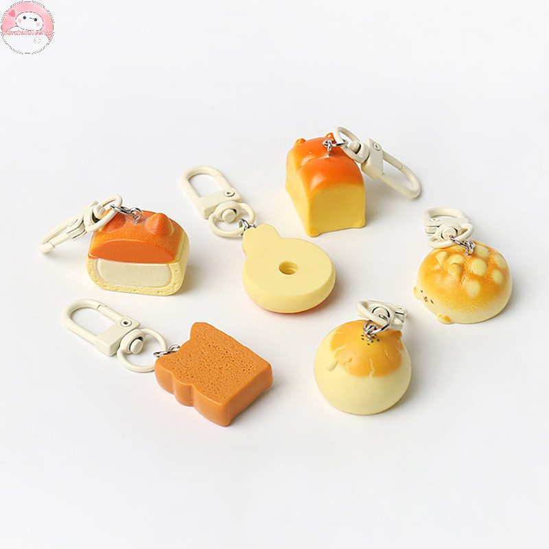 Bwhte Sáng Tạo Ngộ nghĩnh Mô Hình Mini Thực Phẩm Bánh Mì Móc Khóa Hoạt Hình Đa Năng Cá Tính Mặt Dây Chuyền Ba Lô Trang Trí Phụ Kiện Quà Tặng.