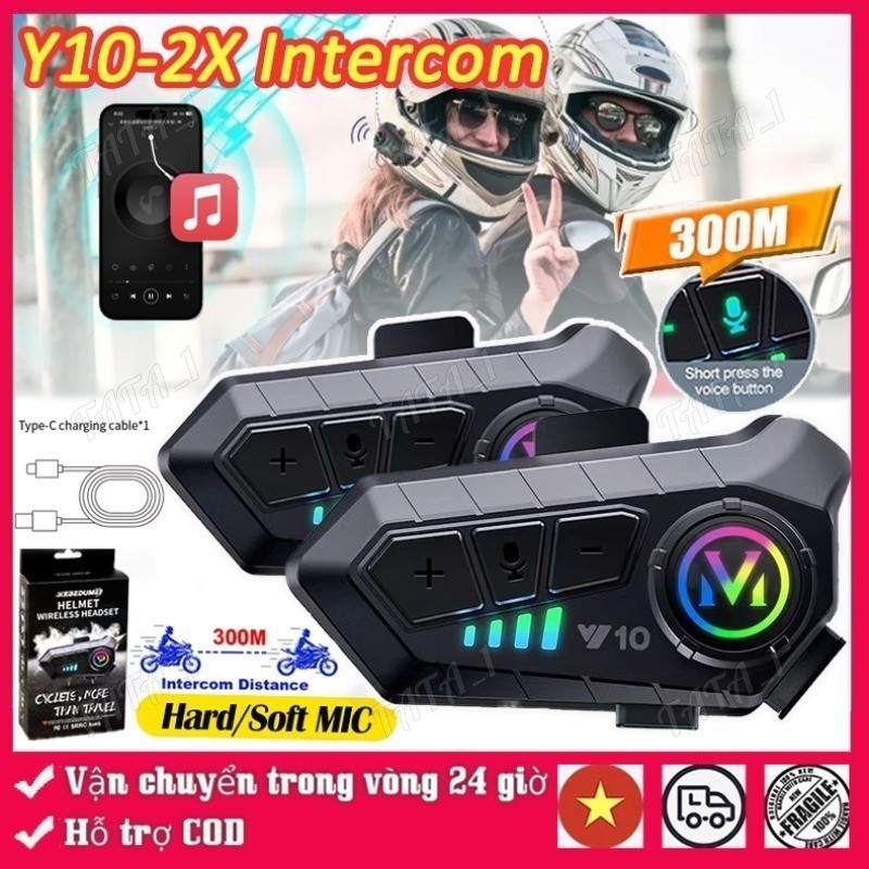 Y10 Intercom Tai Nghe Liên Lạc Bluetooth 5.3 Chống Nước Ipx6 Bộ Đàm Gắn Mũ Bảo Hiểm Dùng Khi Lái Xe 