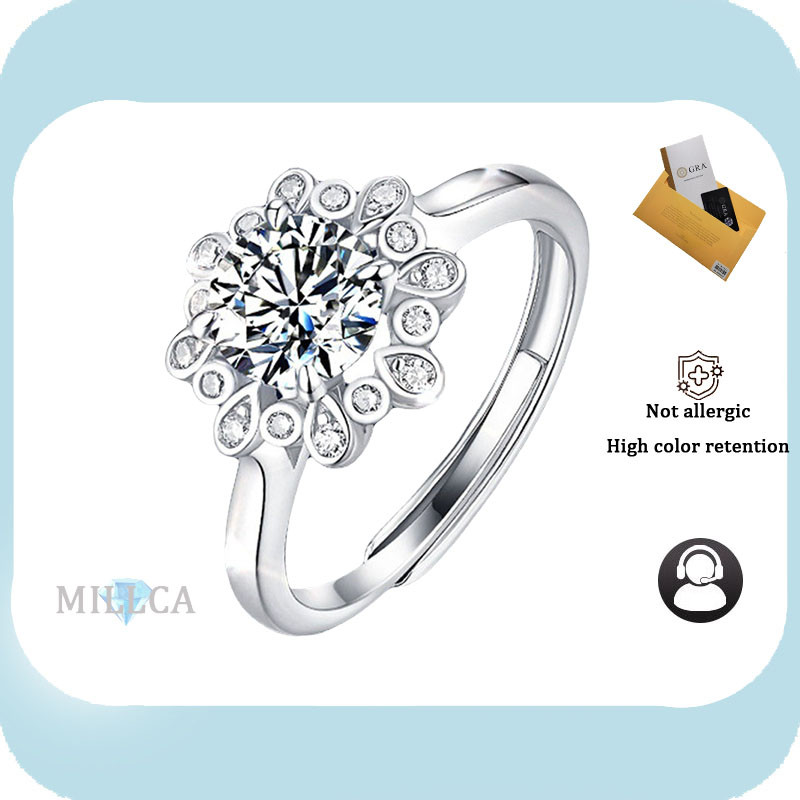 Bao gồm chứng chỉ GRA -- Nhẫn mở Carat Moissanite Silver Classic 2 Carat