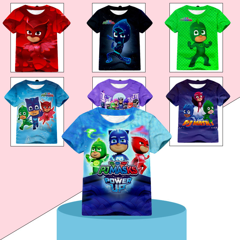 PJ Mask Boy Áo thun ngắn tay-Trẻ em Hoạt hình Anh hùng Đêm Phiêu lưu Đồ họa Áo thun in hình dễ thươn