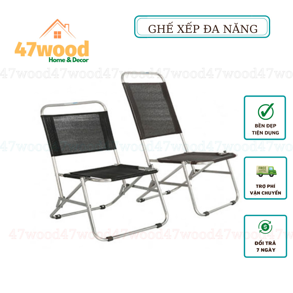 Ghế cafe xếp gọn khung inox vải dù, ghế xếp đi dã ngoại - Ghế bố xếp gọn 47wood