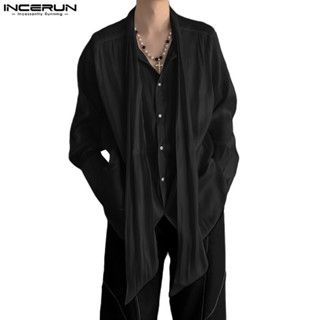Incerun Nam Thời Trang Hàn Quốc Ruy Băng Xù Thiết Kế Lấp Lánh Áo Sơ Mi Tay Dài