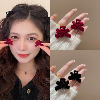 Nơ Flocked Small Grabber Kẹp tóc đỏ phong cách Hàn Quốc