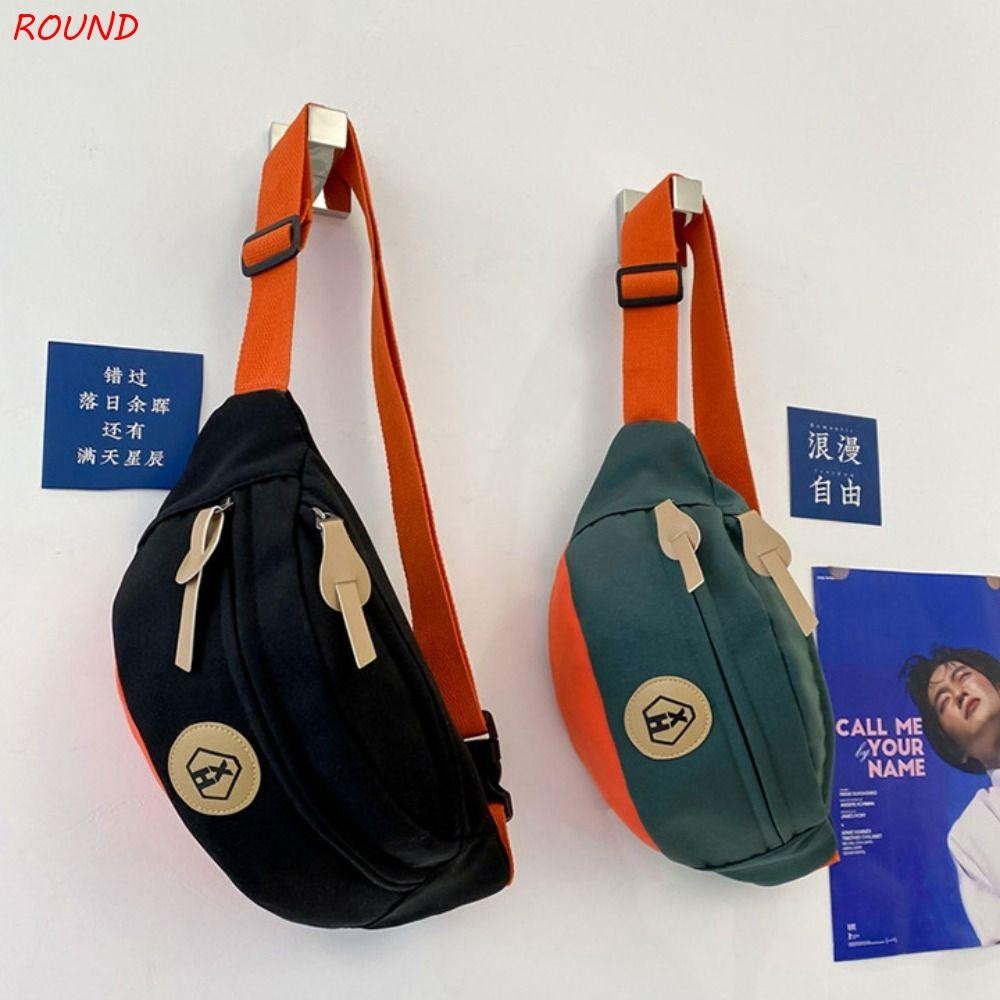 Túi đeo chéo vải TRÒN, Túi đeo chéo bằng vải Nylon màu trơn, Dây kéo Harajuku thông thường Túi thắt lưng phong cách Hàn Quốc Nữ / Bé gái