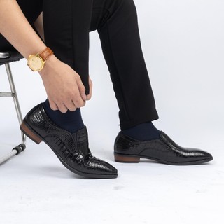 Giày Tây Da Bụng Cá Sấu Mũi vuông Leather Nam