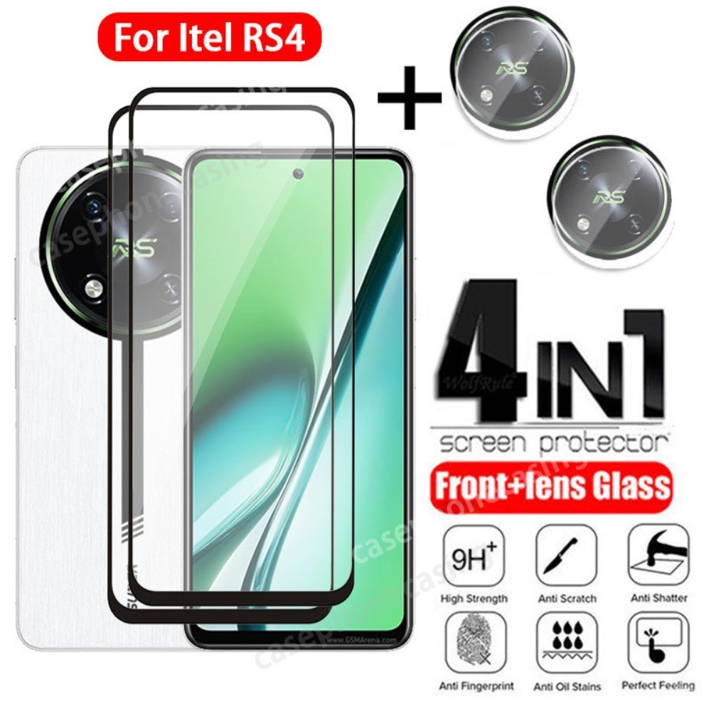 4in1 Full Cover Kính Cường Lực Cho Itel rs4 ItelRS4 RS 4 rs4 4G 2024 Bảo Vệ Màn Hình Chống Trầy Xước
