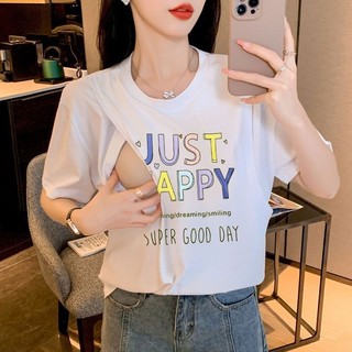 YHTN áo cho con bú chất lượng cao đồ bầu sau sinh và bà ti bé bigsize thun cộc mẹ đồ bú mặc mặc ao bu áo bầu big size phông nhà lửng áo cho con bú