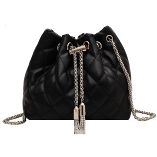 Jasmin NOIR Kẻ Sọc Quilted Da PU Nữ Dây Xích Túi Dây Rút Xô Nhỏ Túi Đeo Vai