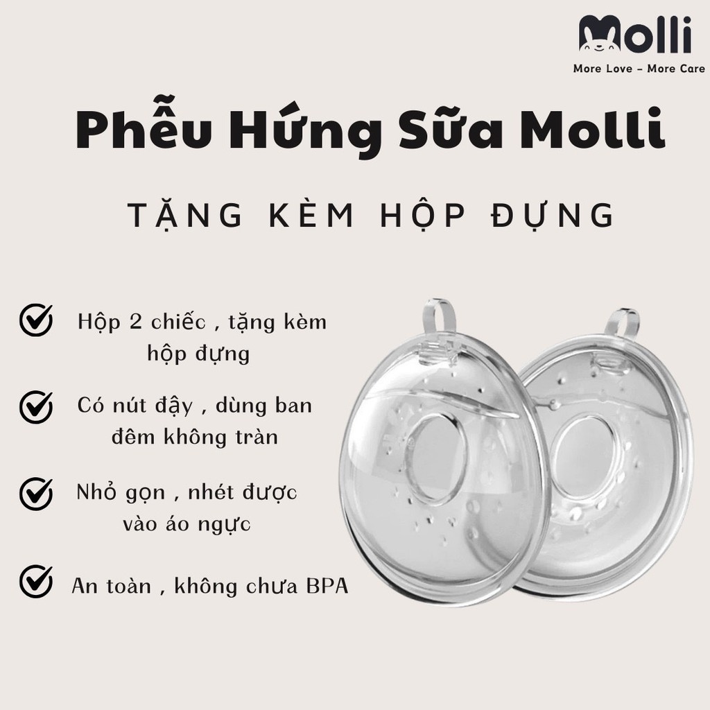 Femi Molli, 2 Phễu hứng sữa Molli cao cấp thiết kế vừa vặn cho mẹ ms.happy