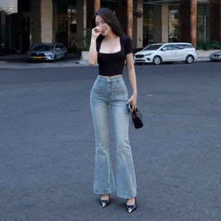 Quần Jeans Nữ Ống Loe TÚI KIỂU LƯNG VỪA CO DÃN , Quần Jeans Nữ Ống Bass Cạp Vừa TN330
