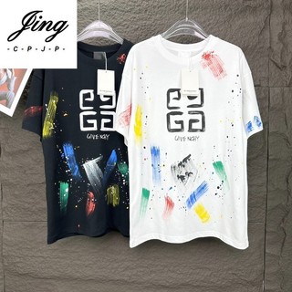 2024 mới vẽ tay logo chữ cặp đôi áo thun tay ngắn