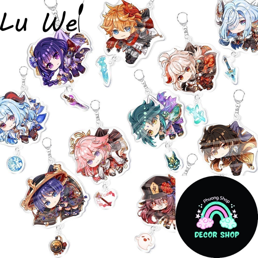 Móc khóa Anime Genshin Va Chạm keqing Venti Diluc Klee Hung Dễ Thương Phụ kiện trang trí túi xách Ba